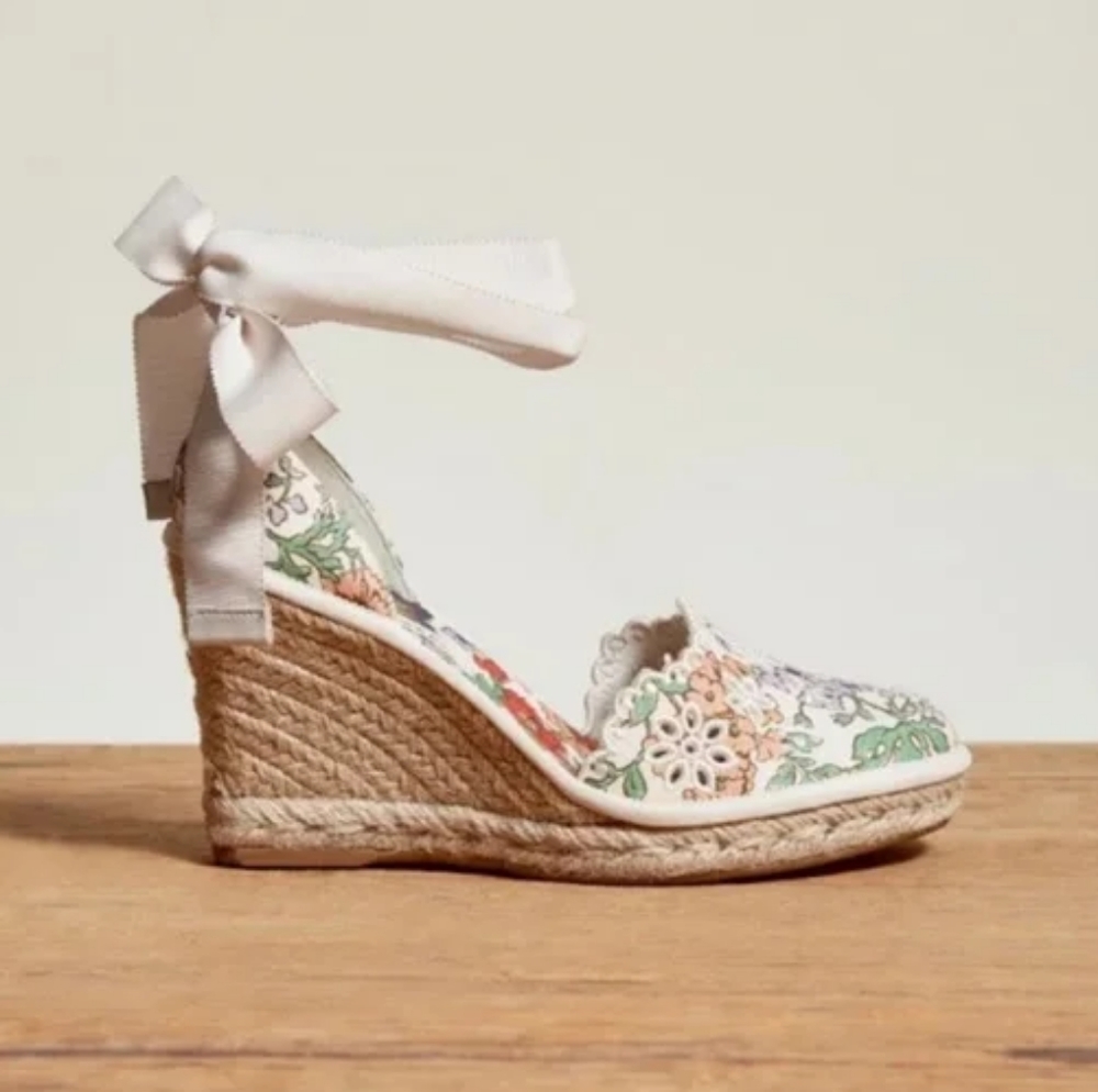 Veronica Beard Soleil Espadrille Wedge Sandals in Floral White Block Heel - Picture 3 of 11